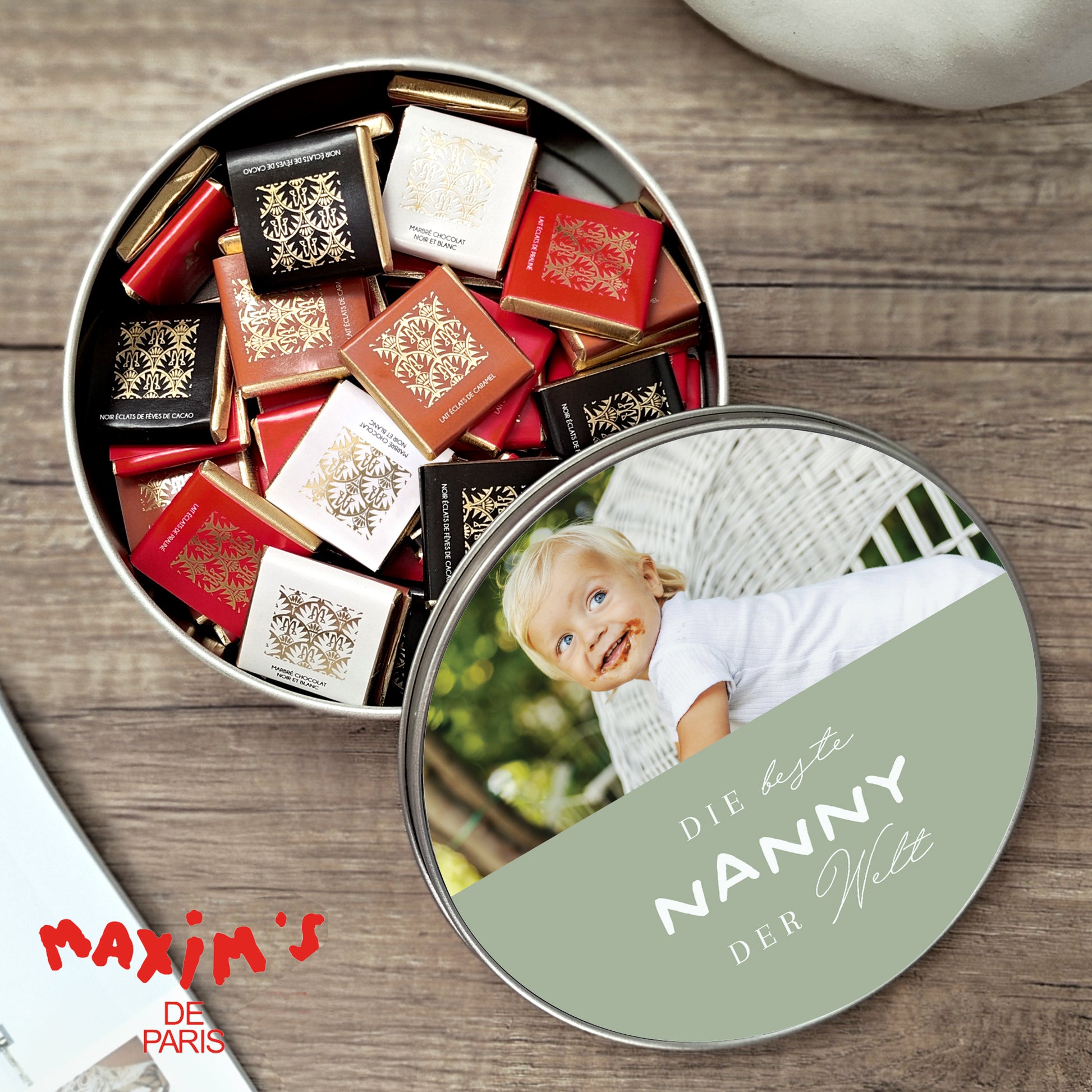 Metalldose runde, mit Schokolade gefüllt Beste Nanny der Welt foto N° 1