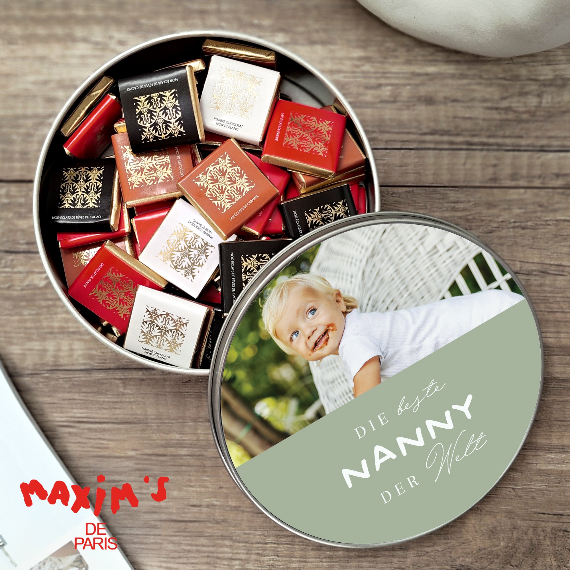 Metalldose runde, mit Schokolade gefüllt Beste Nanny der Welt foto N° 1
