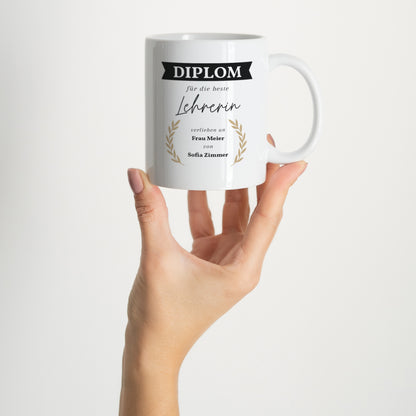 Tasse Objekte Weiß Diplom der besten Lehrerin foto N° 2