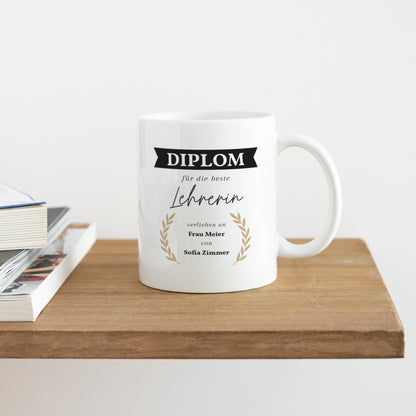 Tasse Objekte Weiß Diplom der besten Lehrerin foto N° 4
