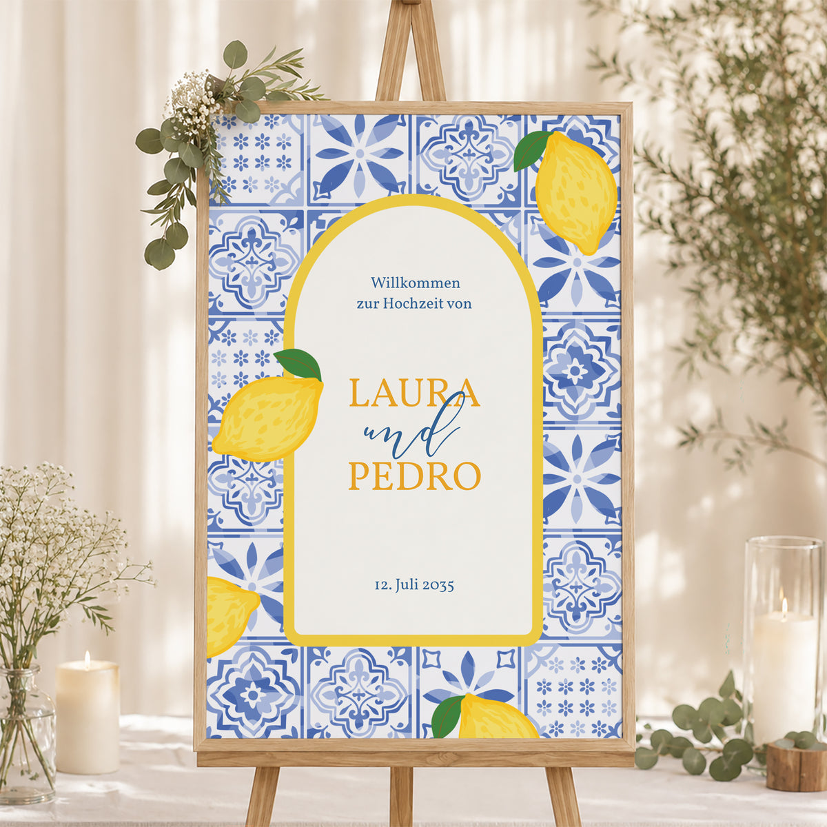 Begrüßungstafel Hochzeit Porträt 60 x 90 cm Azulejo der Liebe foto N° 1
