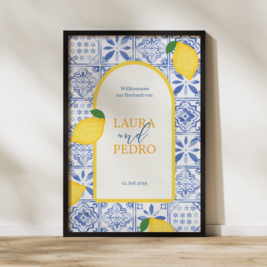 Begrüßungstafel Hochzeit Porträt 60 x 90 cm Azulejo der Liebe foto