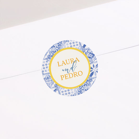 Sticker Hochzeit Rund Azulejo der Liebe foto