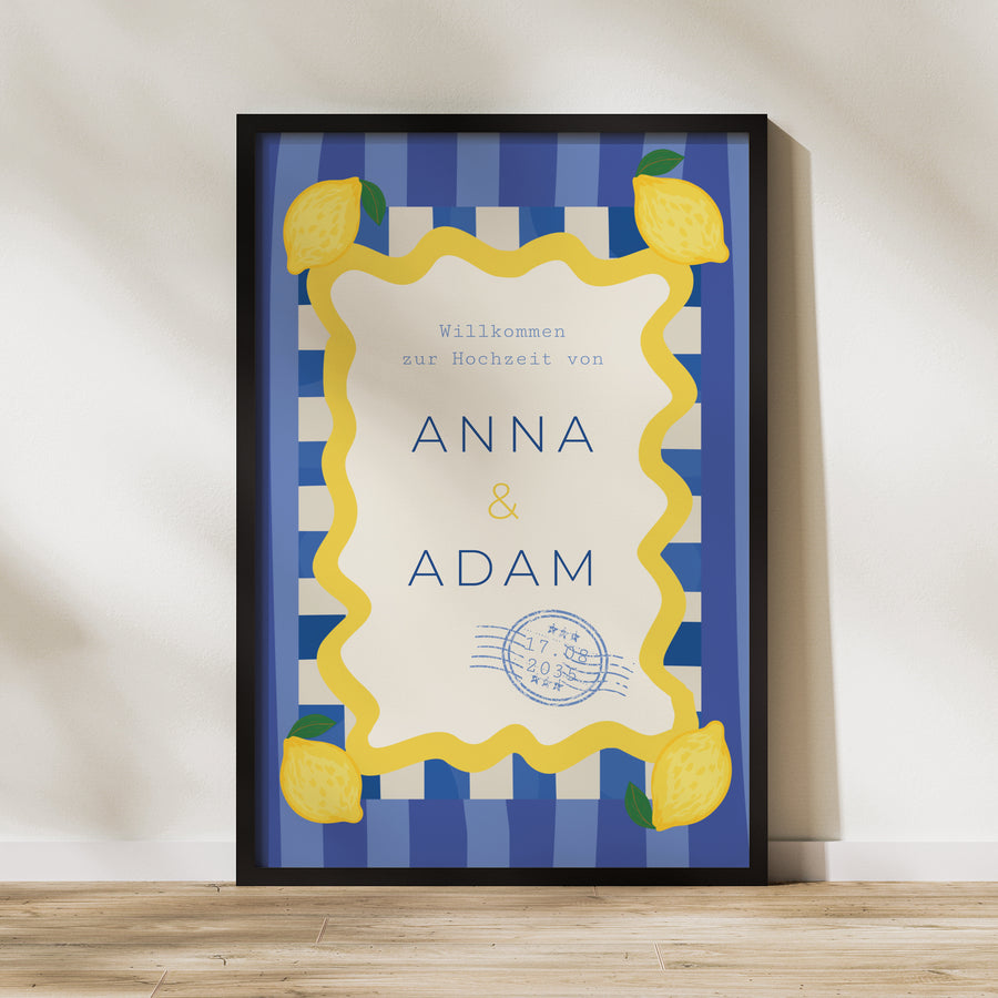 Begrüßungstafel Hochzeit Porträt 60 x 90 cm Ein Hauch von Mittelmeer foto