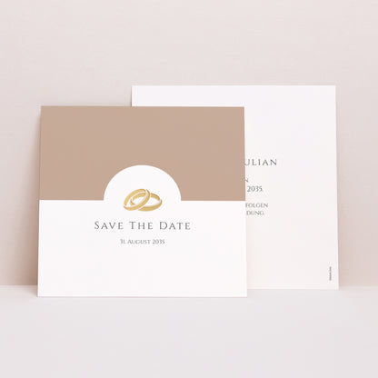 Save the date Karte Hochzeit Quadrat Sanfte goldene Harmonie foto N° 1