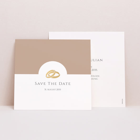 Save the date Karte Hochzeit Quadrat Sanfte goldene Harmonie foto