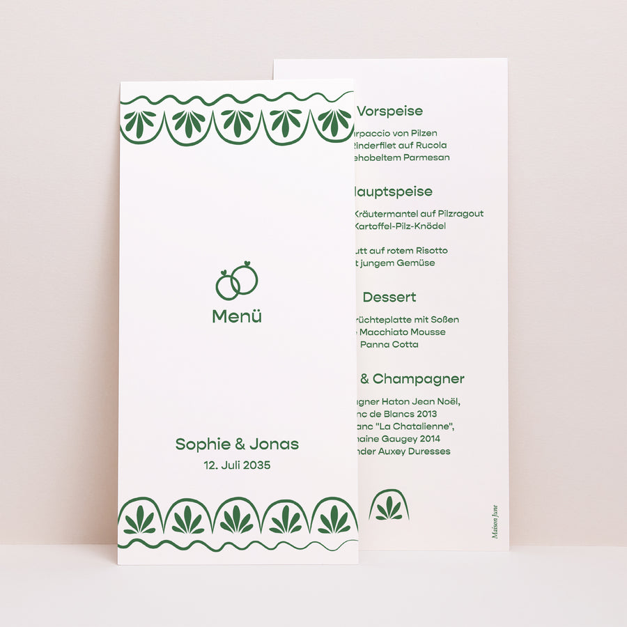 Menükarte Hochzeit Panoramatisches Porträt Botanische Hochzeiten foto