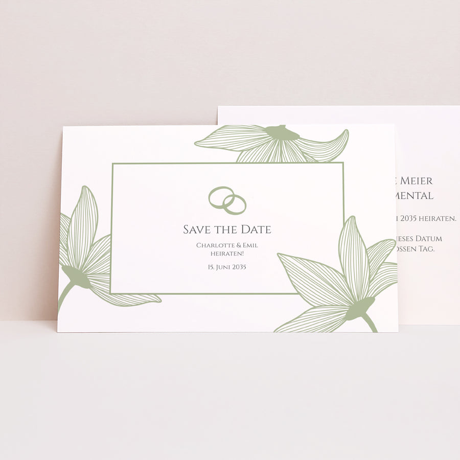 Save the date Karte Hochzeit Landschaft Blüten der Eleganz foto