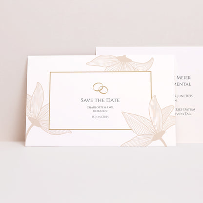Save the date Karte Hochzeit Landschaft Blumen der goldenen Eleganz foto N° 1