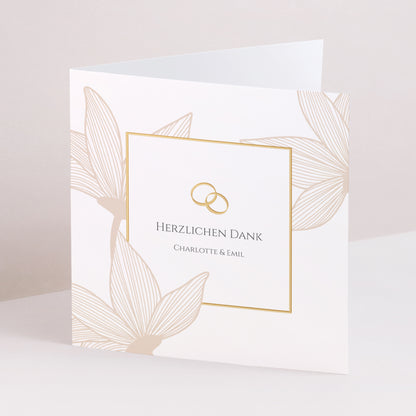 Dankeskarte Hochzeit Doppelflügelfenster Blumen der goldenen Eleganz foto N° 1