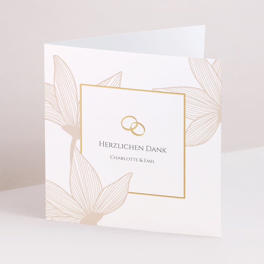 Dankeskarte Hochzeit Doppelflügelfenster Blumen der goldenen Eleganz foto