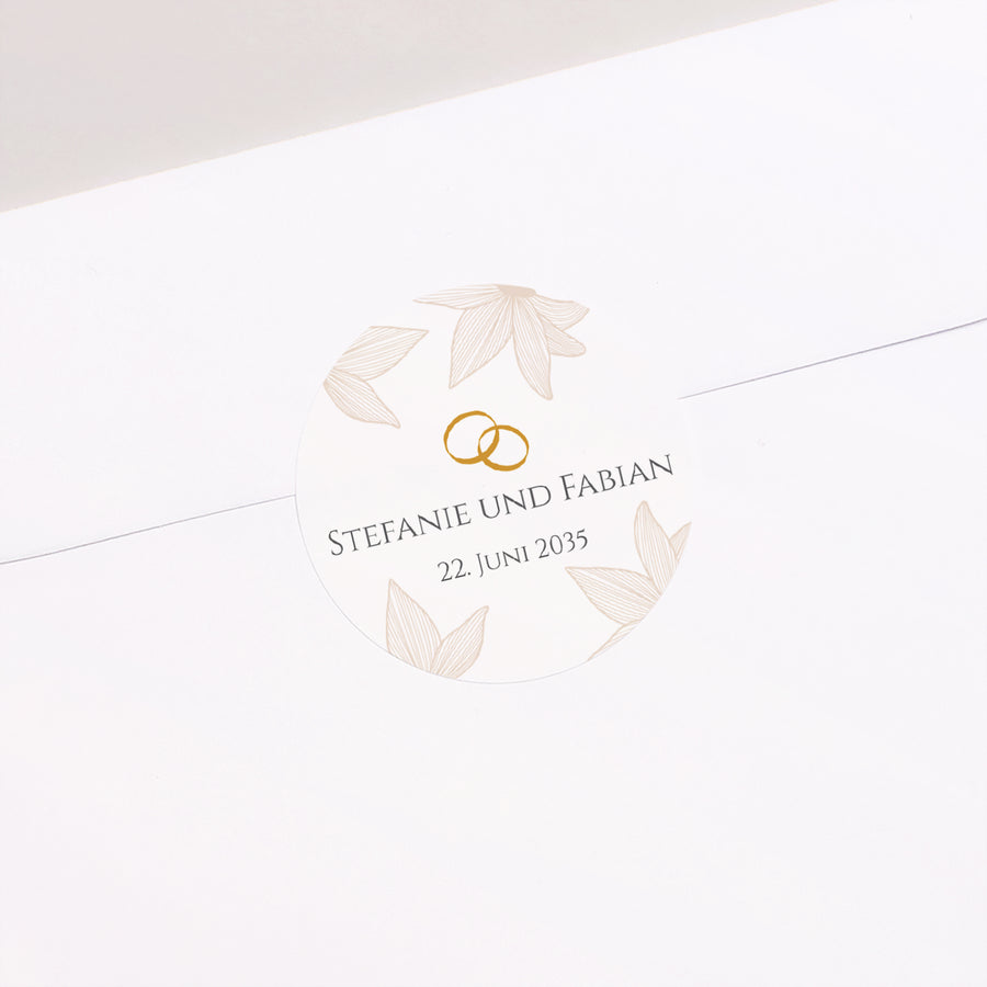 Sticker Hochzeit Rund Blumen der goldenen Eleganz foto