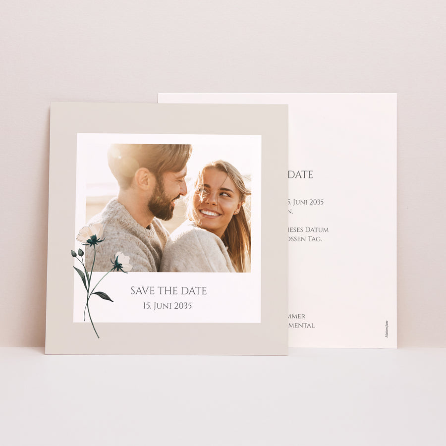 Save the date Karte Hochzeit Quadrat Süße Blumen foto