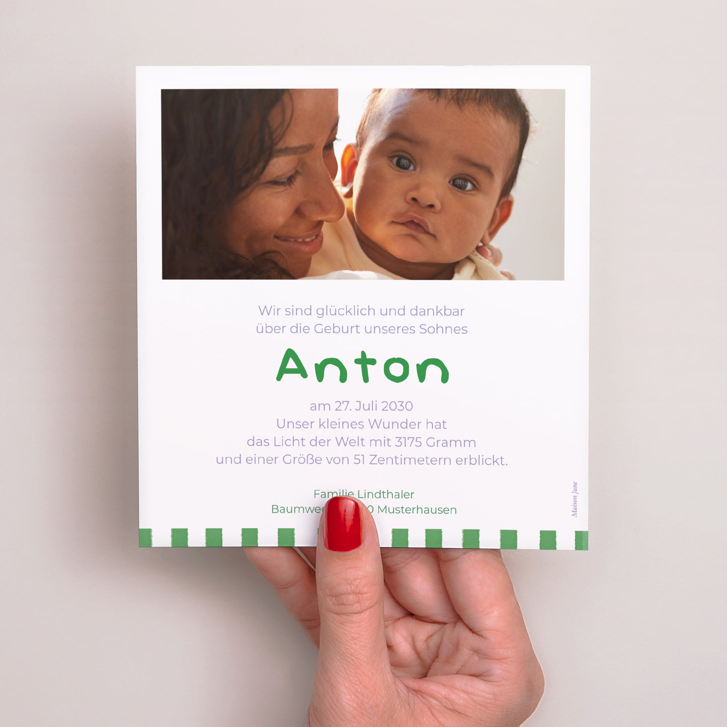 Geburtskarte Quadrat Lila Schachbrett foto N° 3