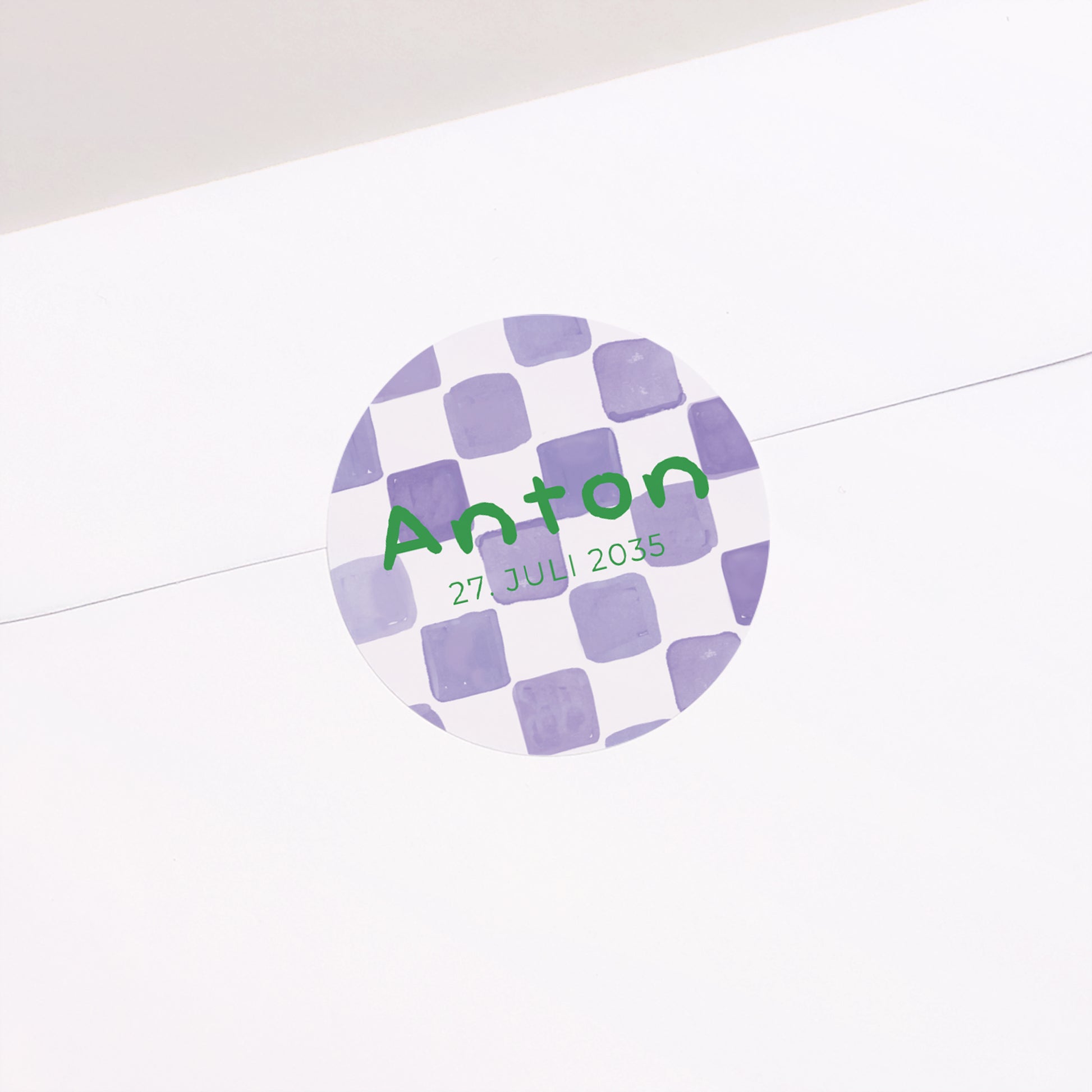 Sticker Geburt Rund Lila Schachbrett foto N° 1