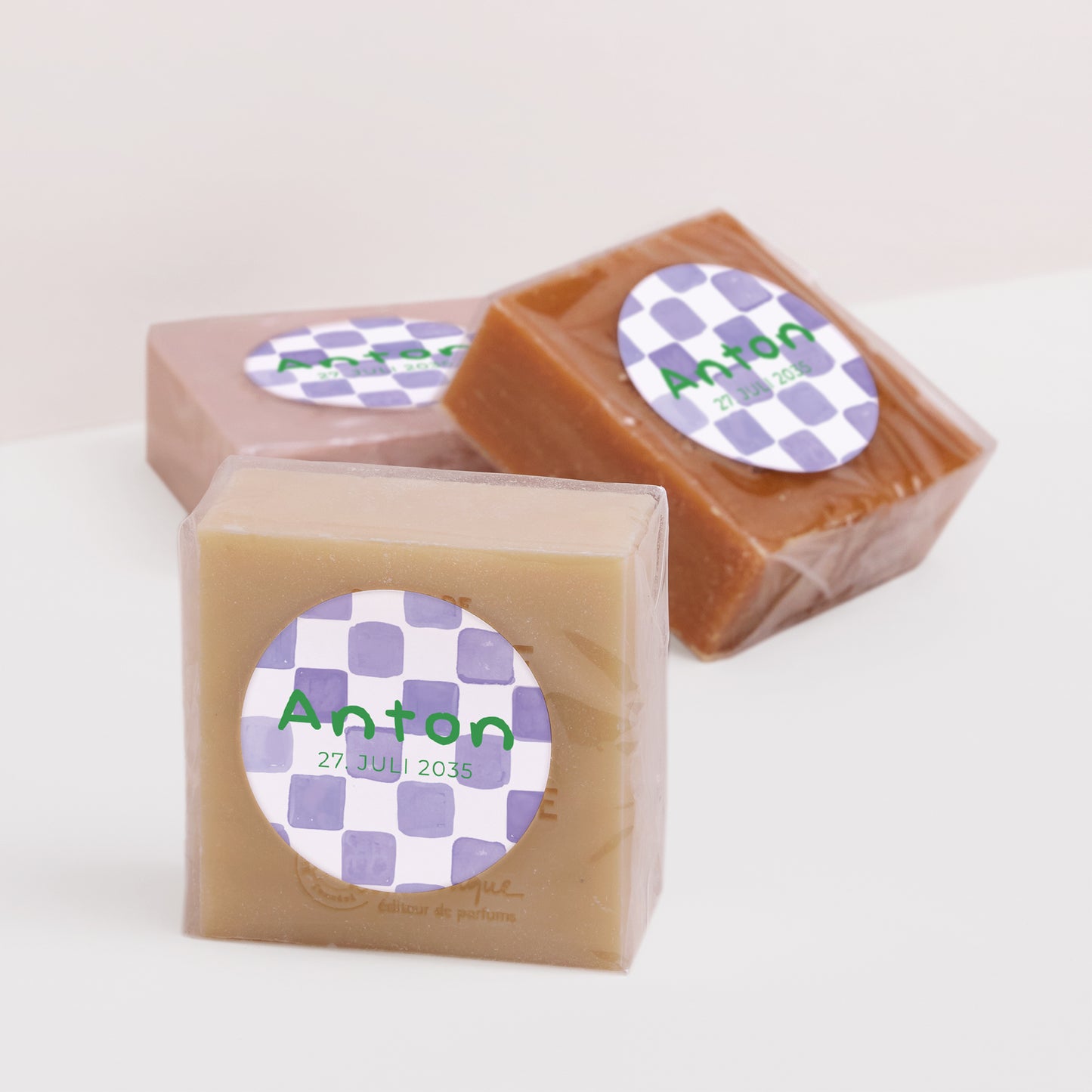 Sticker Geburt Rund Lila Schachbrett foto N° 2