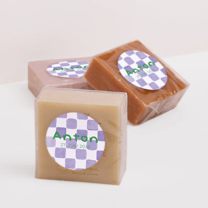 Sticker Geburt Rund Lila Schachbrett foto N° 2