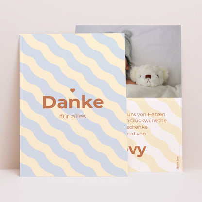 Dankeskarte Geburt Porträt Bunte Wellen Jungs foto N° 1