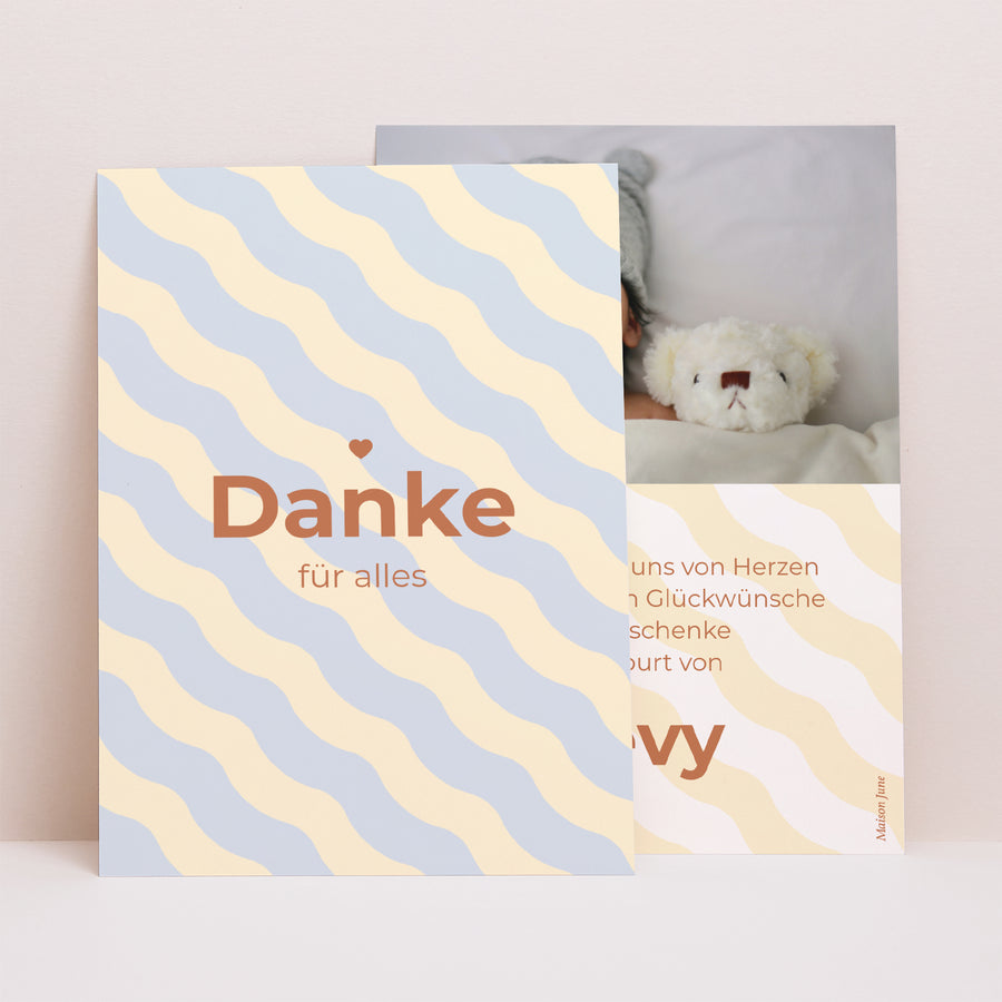 Dankeskarte Geburt Porträt Bunte Wellen Jungs foto