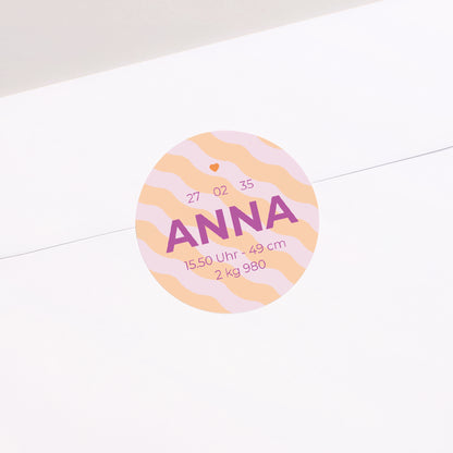 Sticker Geburt Rund Bunte Wellen Mädchen foto N° 1