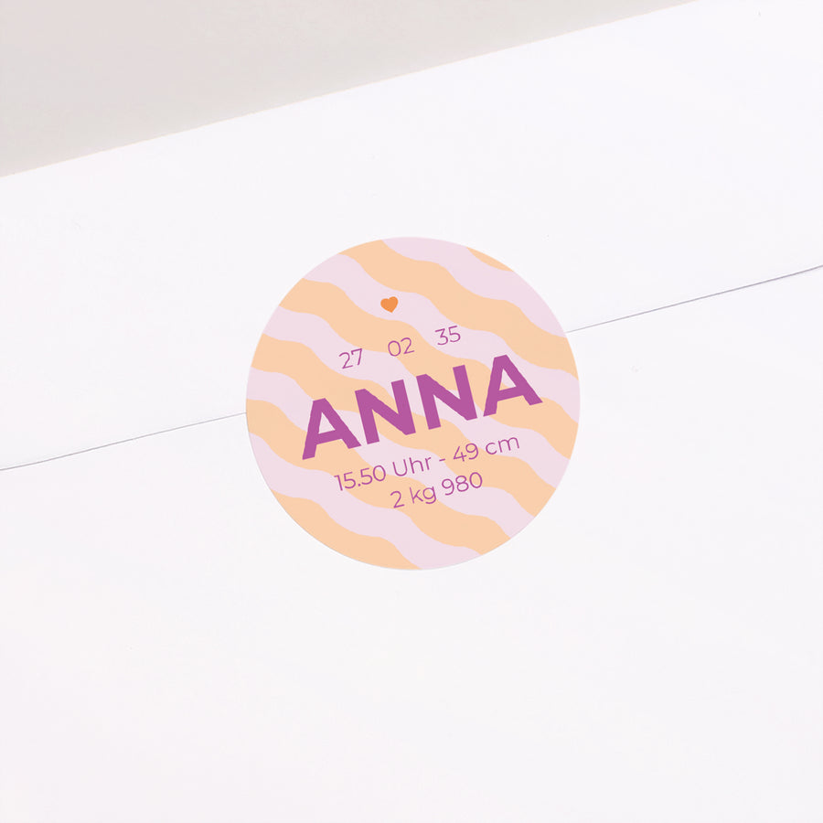 Sticker Geburt Rund Bunte Wellen Mädchen foto