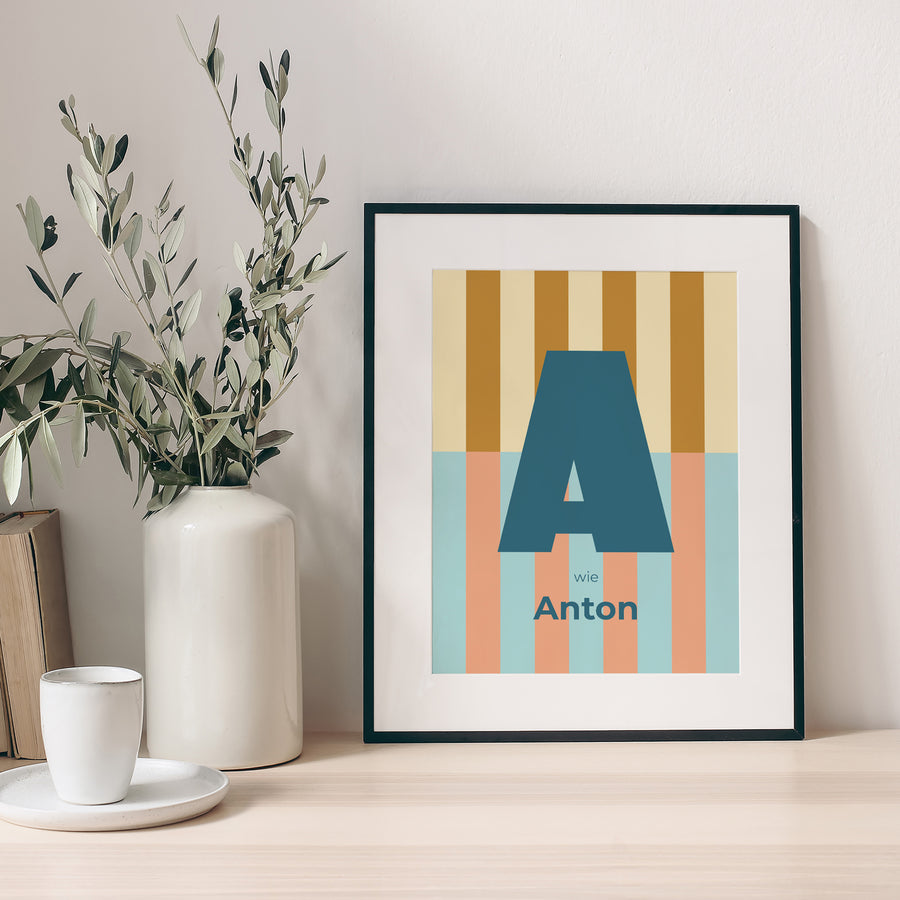 Poster Geburt Porträt Bunte Streifen blau II foto
