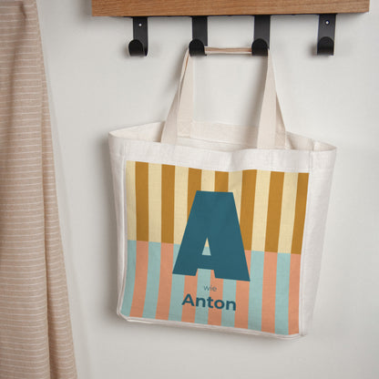 Tote bag Geburt Tragehenkel Bunte Streifen blau II foto N° 1