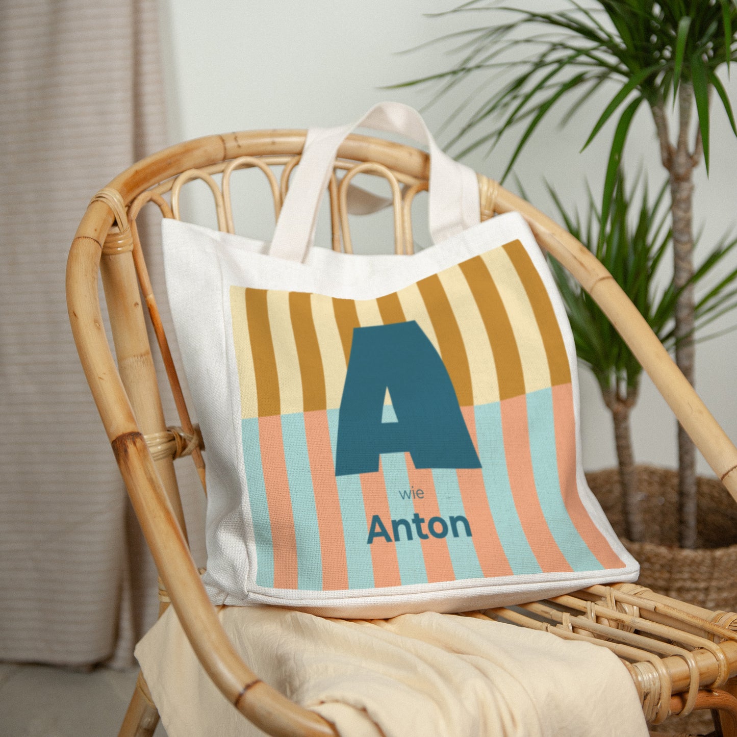 Tote bag Geburt Tragehenkel Bunte Streifen blau II foto N° 2