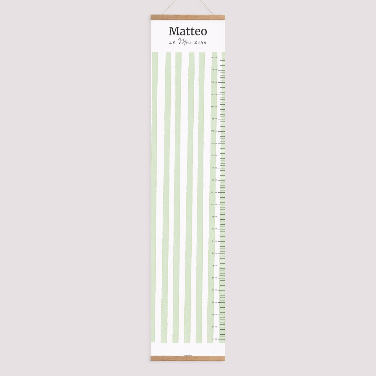 Kindermesslatte Geburt Papier Helle grüne Streifen foto N° 1