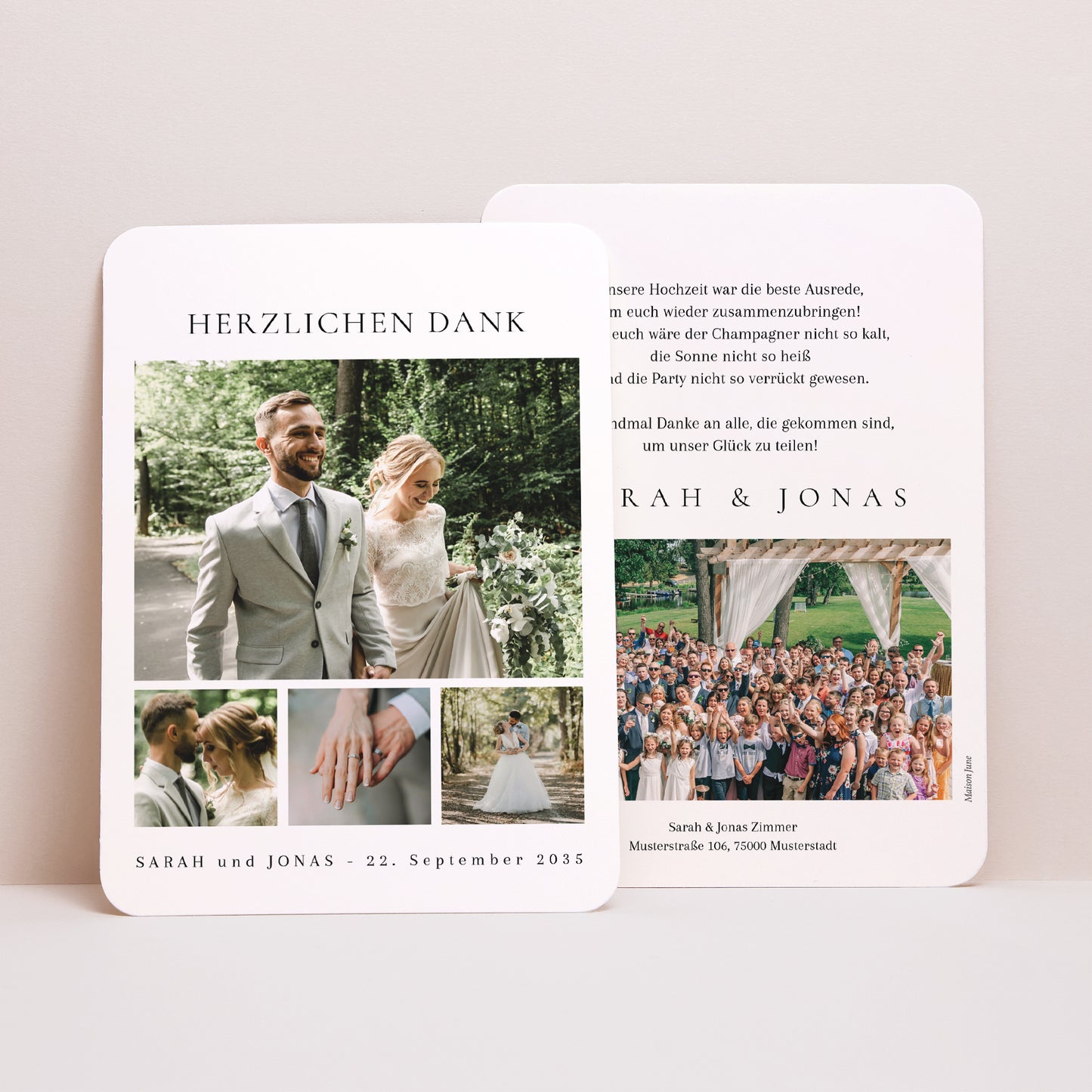 Dankeskarte Hochzeit Porträt, abgerundete Kanten Tag der Verheißung foto N° 1