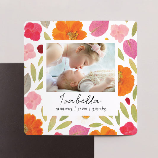 Geburtskarte Satz von 9, magnetisch. Zarte Blütenblätter foto