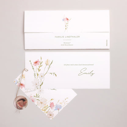 Geburtskarte Mappe 2 Karten, Etikett Kleine Liebesblume foto N° 4