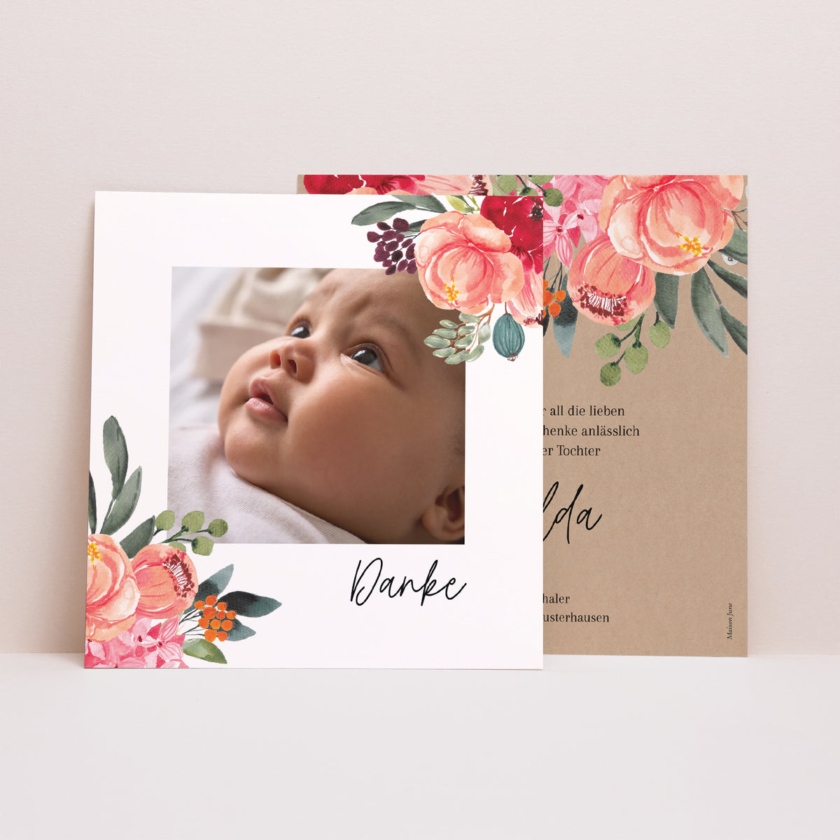 Dankeskarte Geburt Quadrat Baby Bloom foto