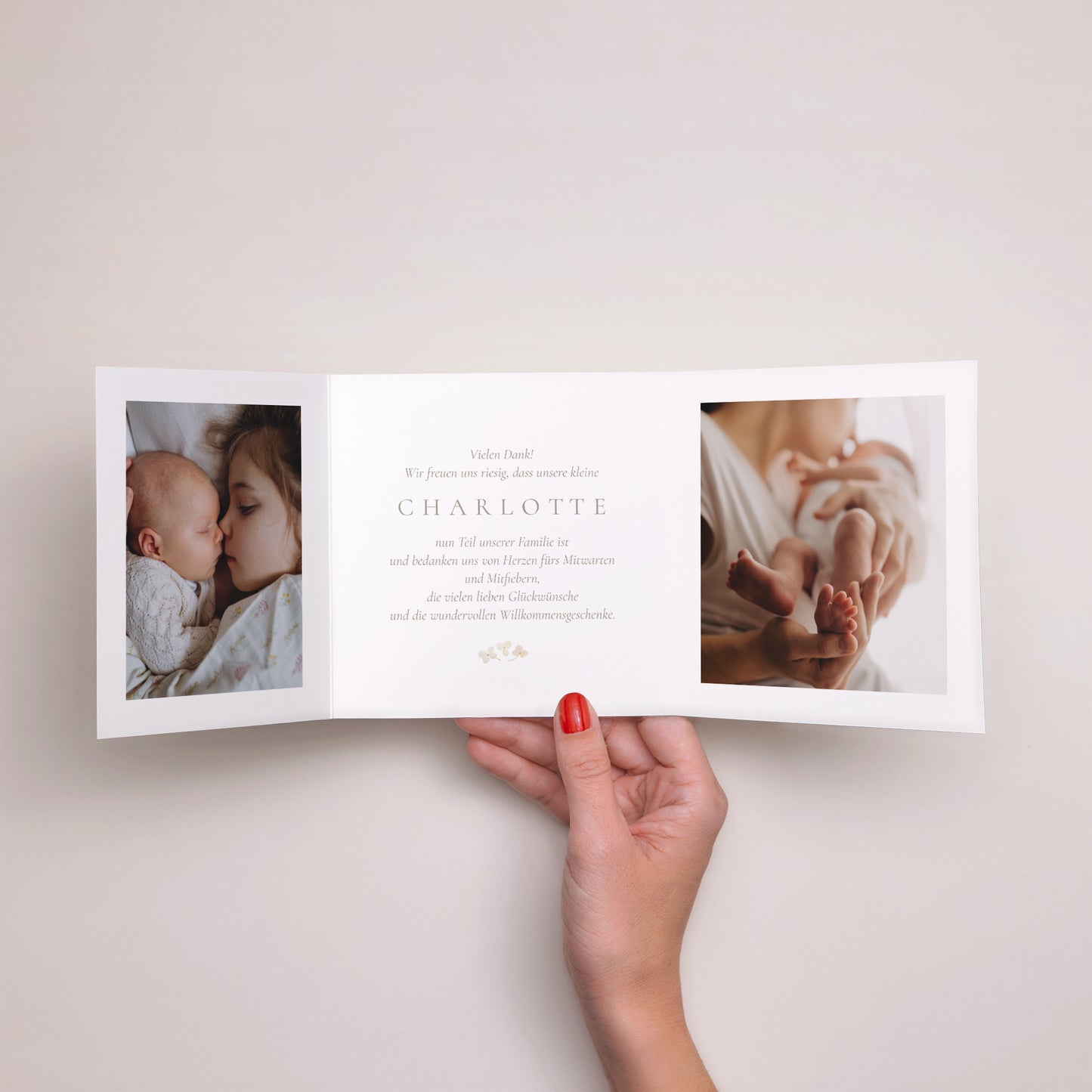 Dankeskarte Geburt Asymmetrisches Triptychon Erste Schlupf foto N° 2