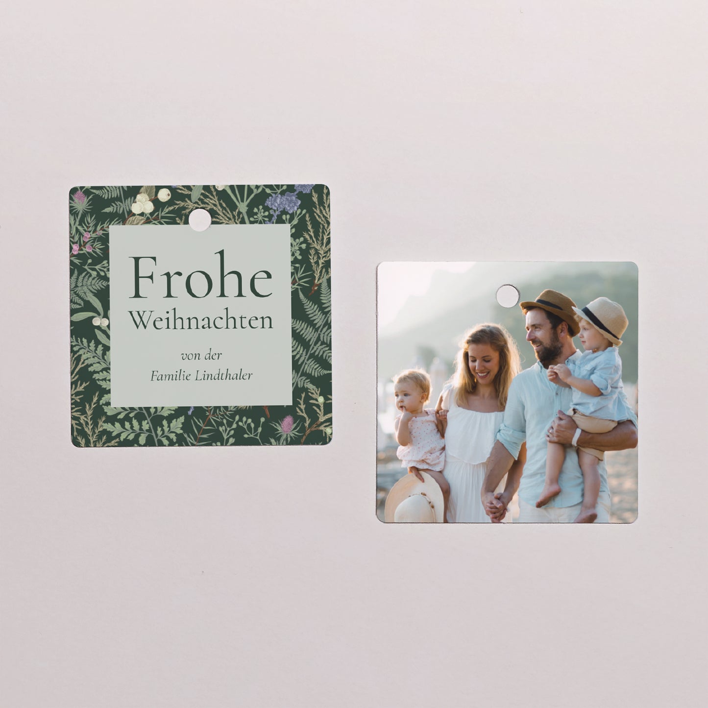 Geschenkbox Weihnachten Kugel mit quadratischem Etikett Winterlaub foto N° 3