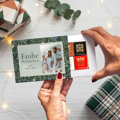 Personalisierte Schokoladenbox Weihnachten 6 Schokoladen Winterlaub foto N° 1