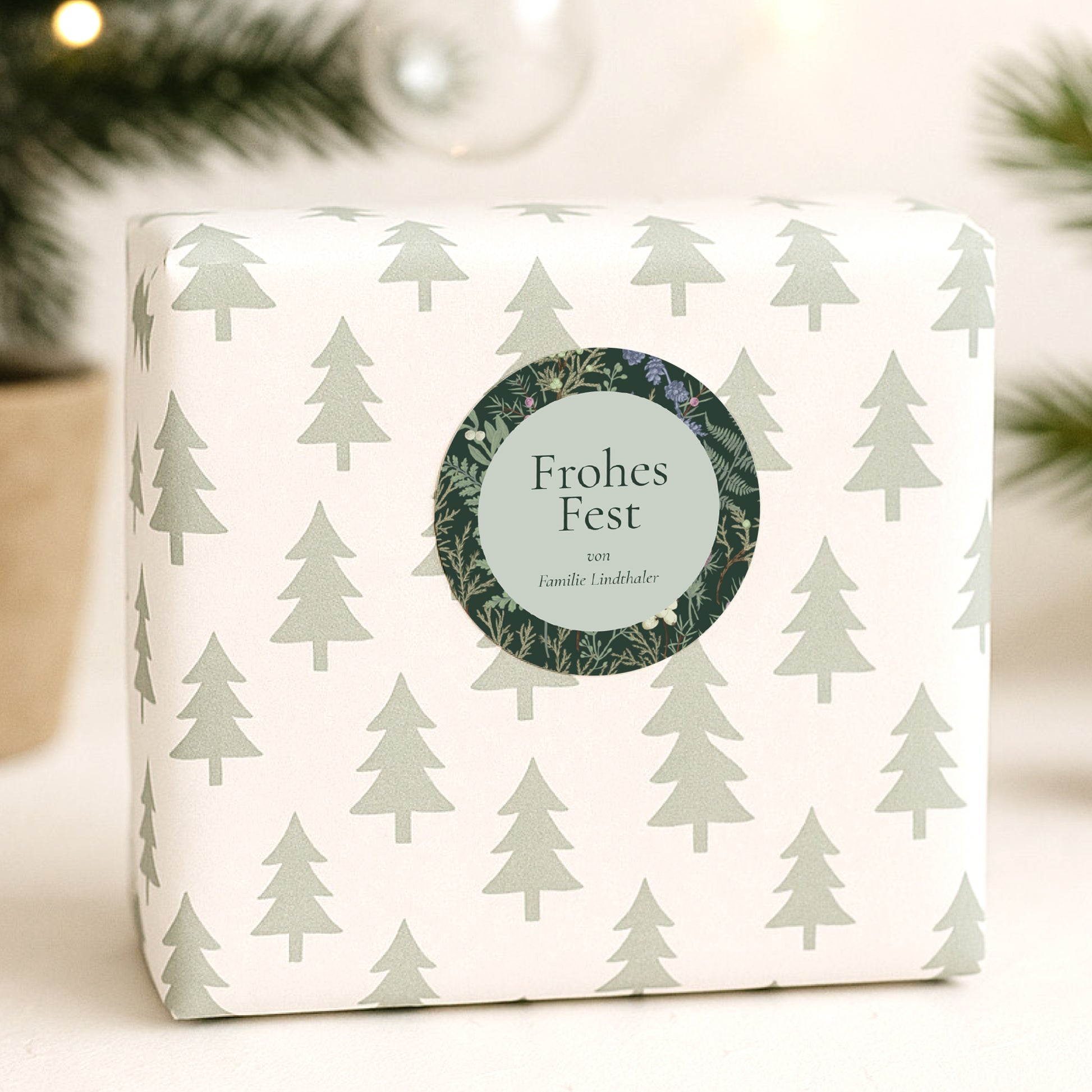 Sticker Weihnachten Rund Winterlaub foto N° 1