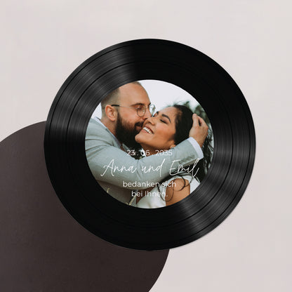 Dankeskarte Hochzeit Set von 8, magnetisch, rund, Ø 10 cm Unsere schönsten Momente foto N° 1