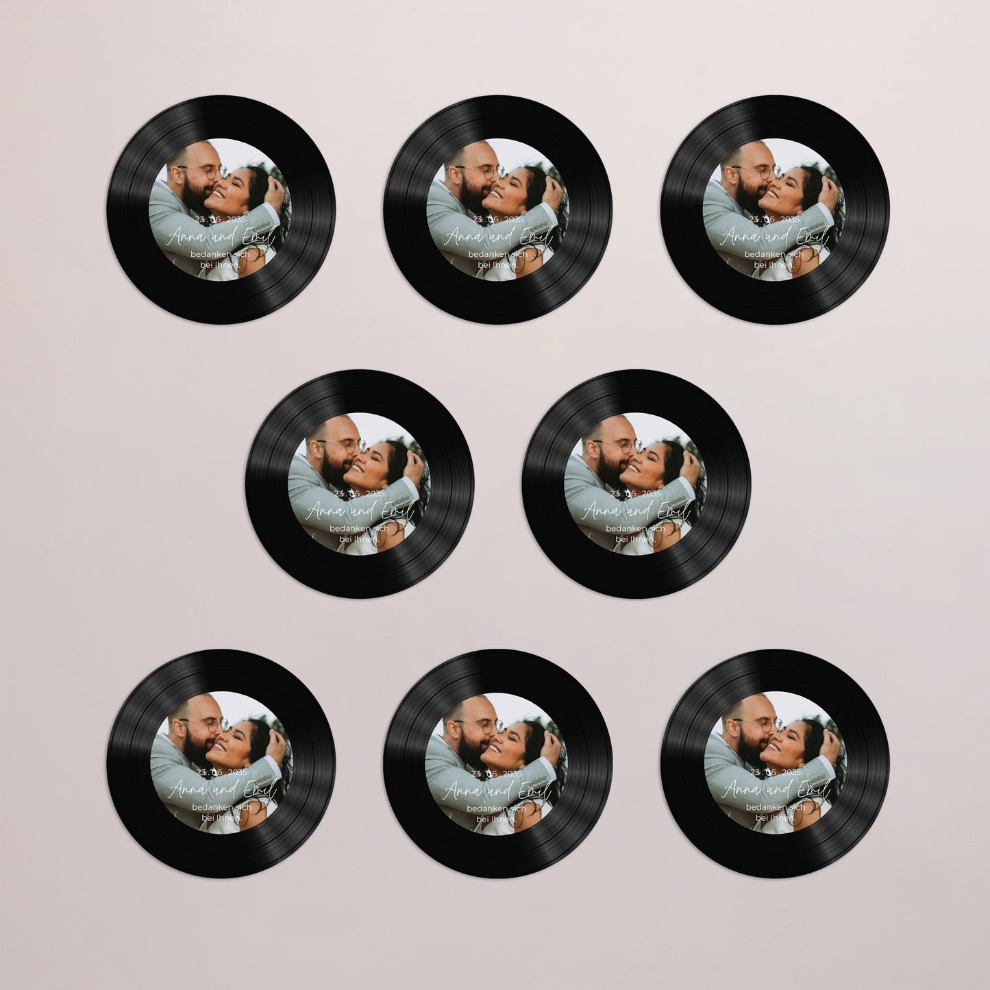 Dankeskarte Hochzeit Set von 8, magnetisch, rund, Ø 10 cm Unsere schönsten Momente foto N° 3