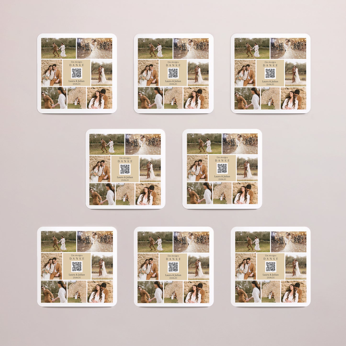 Dankeskarte Hochzeit Set von 8, magnetisch, quadratisch mit abgerundeten Ecken Erinnerung gefangen foto N° 3