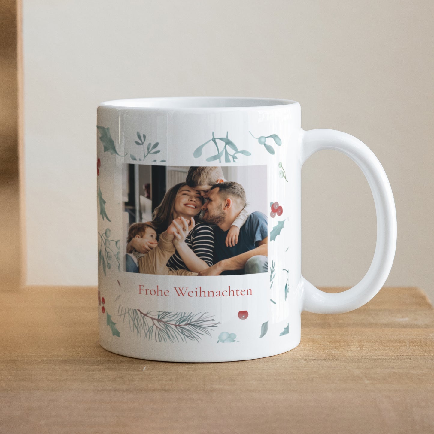 Tasse Weihnachten Weiß Eichenblätter foto N° 1