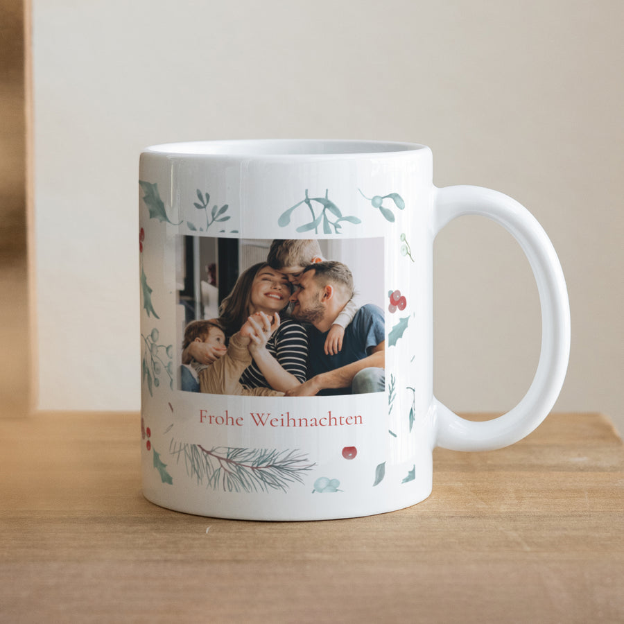 Tasse Weihnachten Weiß Eichenblätter foto