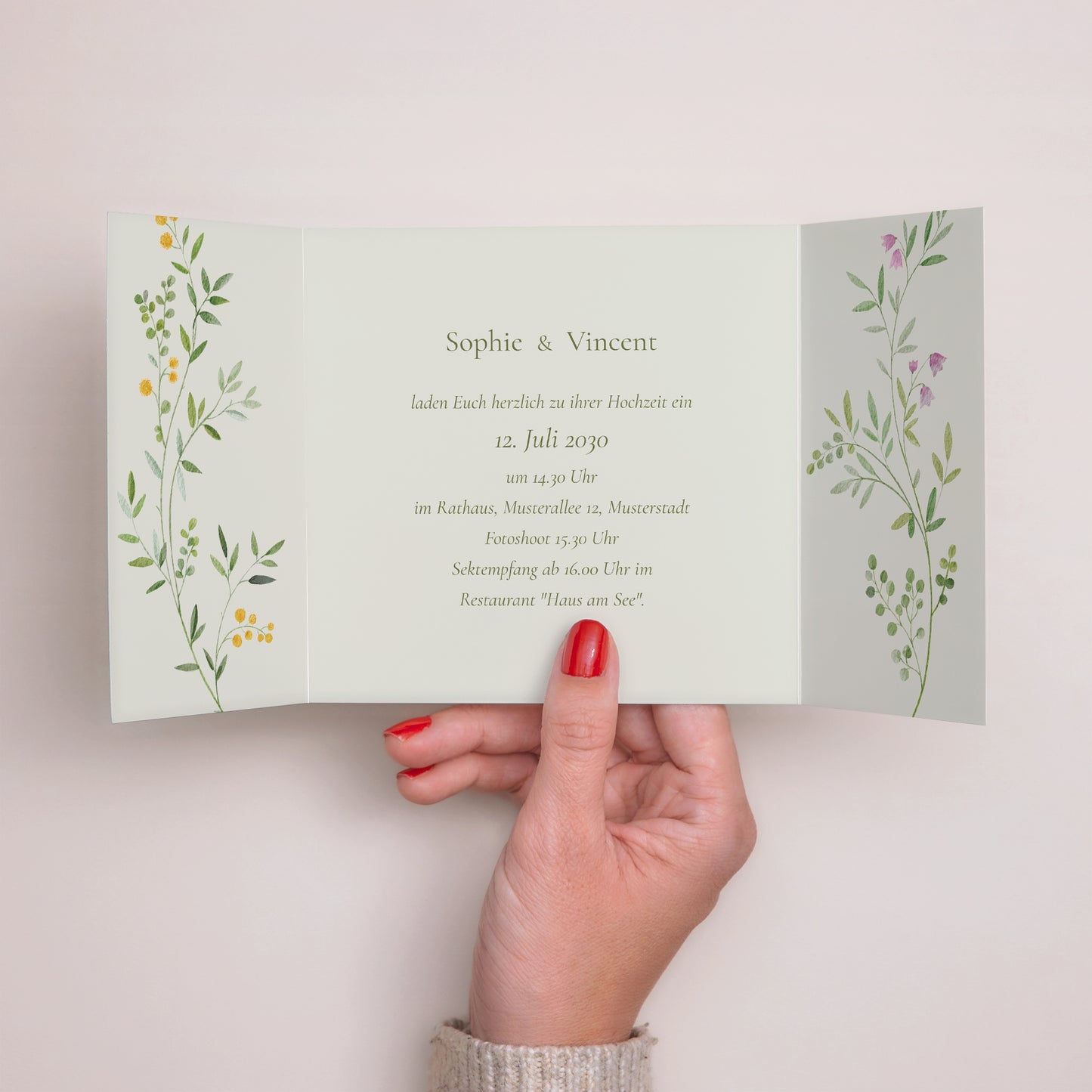 Hochzeitseinladung Triptychon Fensteröffnung Der Garten der Herzen foto N° 2