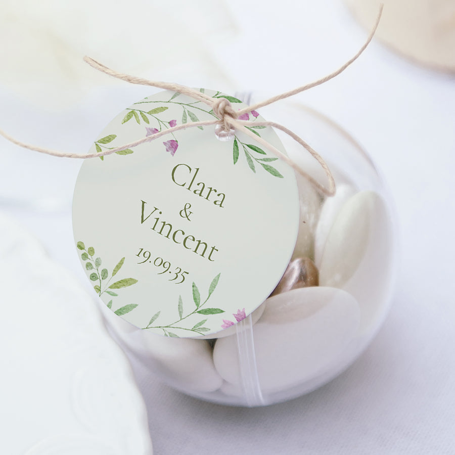 Geschenkbox Hochzeit Kugel mit runder Etikette Der Garten der Herzen foto