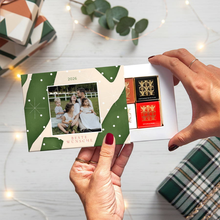 Personalisierte Schokoladenbox Weihnachten 6 Schokoladen Smaragdschnee foto