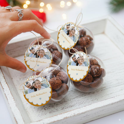 Geschenkbox Weihnachten Kugel mit runder Etikette Blaue Ambra foto N° 2