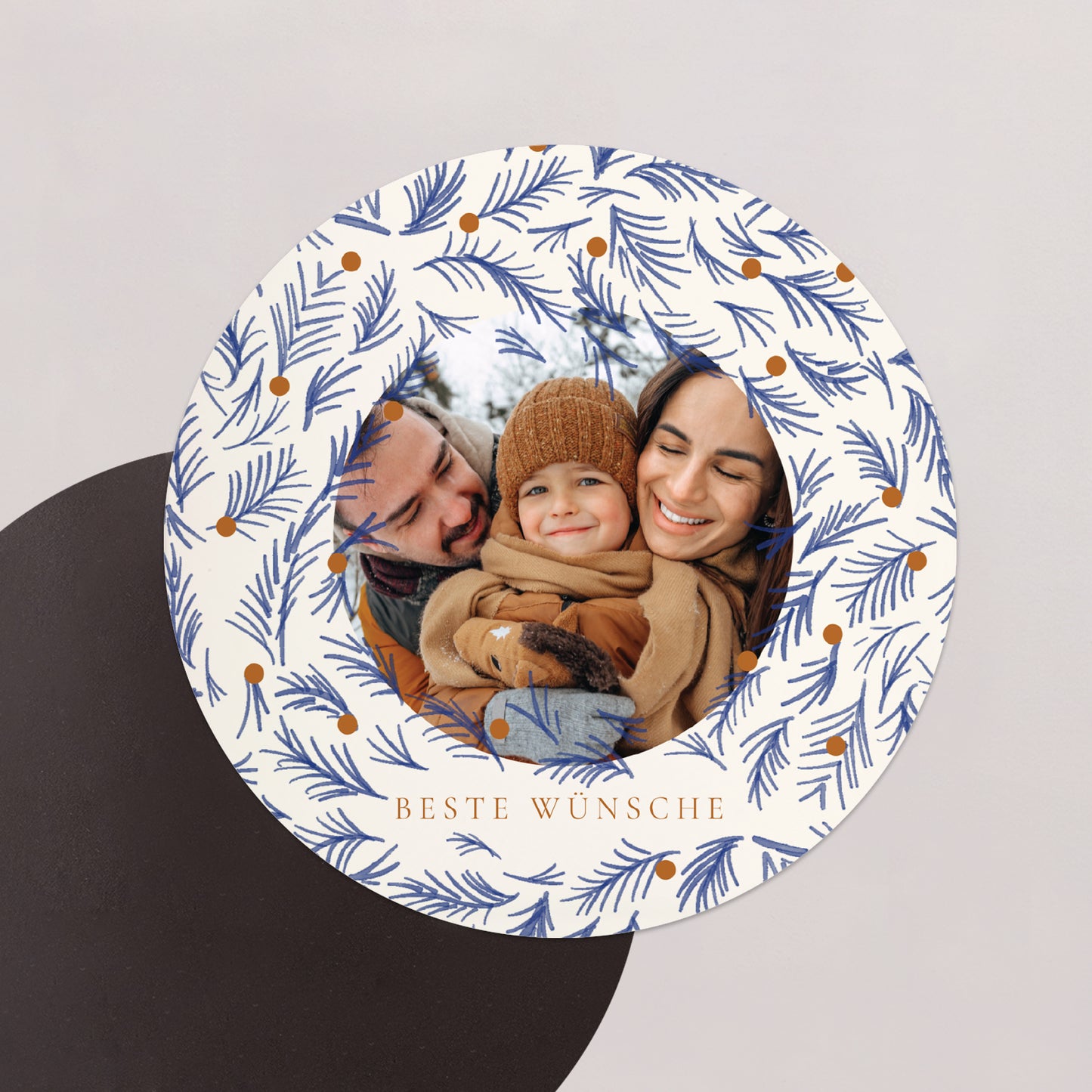 Weihnachtskarte Weihnachten Set von 8, magnetisch, rund, Ø 10 cm Blauer Tannenzapfen foto N° 1