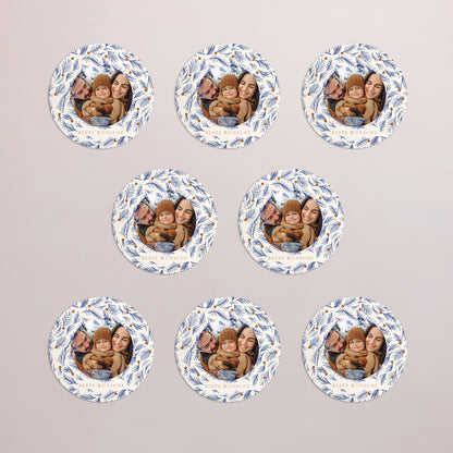 Weihnachtskarte Weihnachten Set von 8, magnetisch, rund, Ø 10 cm Blauer Tannenzapfen foto N° 3