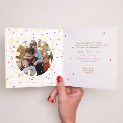 Weihnachtskarte Weihnachten Doppelflügelfenster Holly Fuchsia foto N° 2