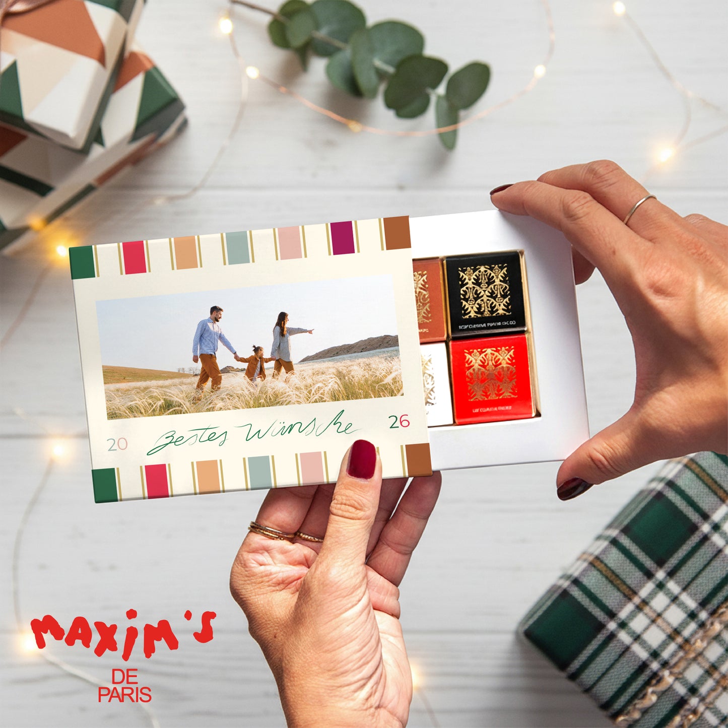 Personalisierte Schokoladenbox Weihnachten 6 Schokoladen Weihnachtsbänder foto N° 1